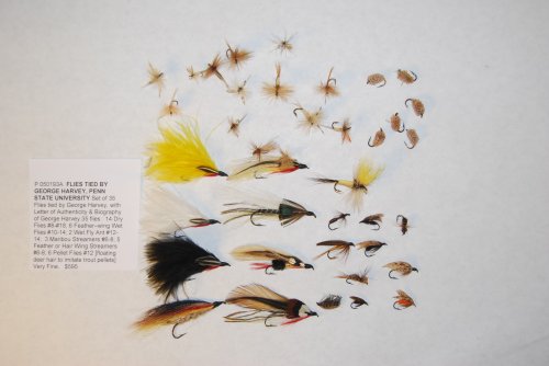 Set of 17 Flies tied by George Harvey, with Letter of Authenticity & Biography.